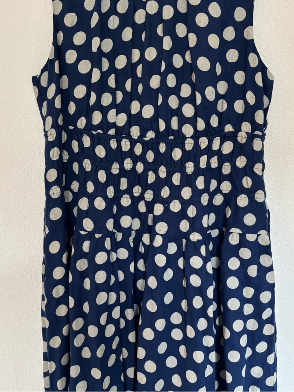 J. Crew Navy and White Polka Dot Sleeveless Midi Dress - Picture 4 of 9